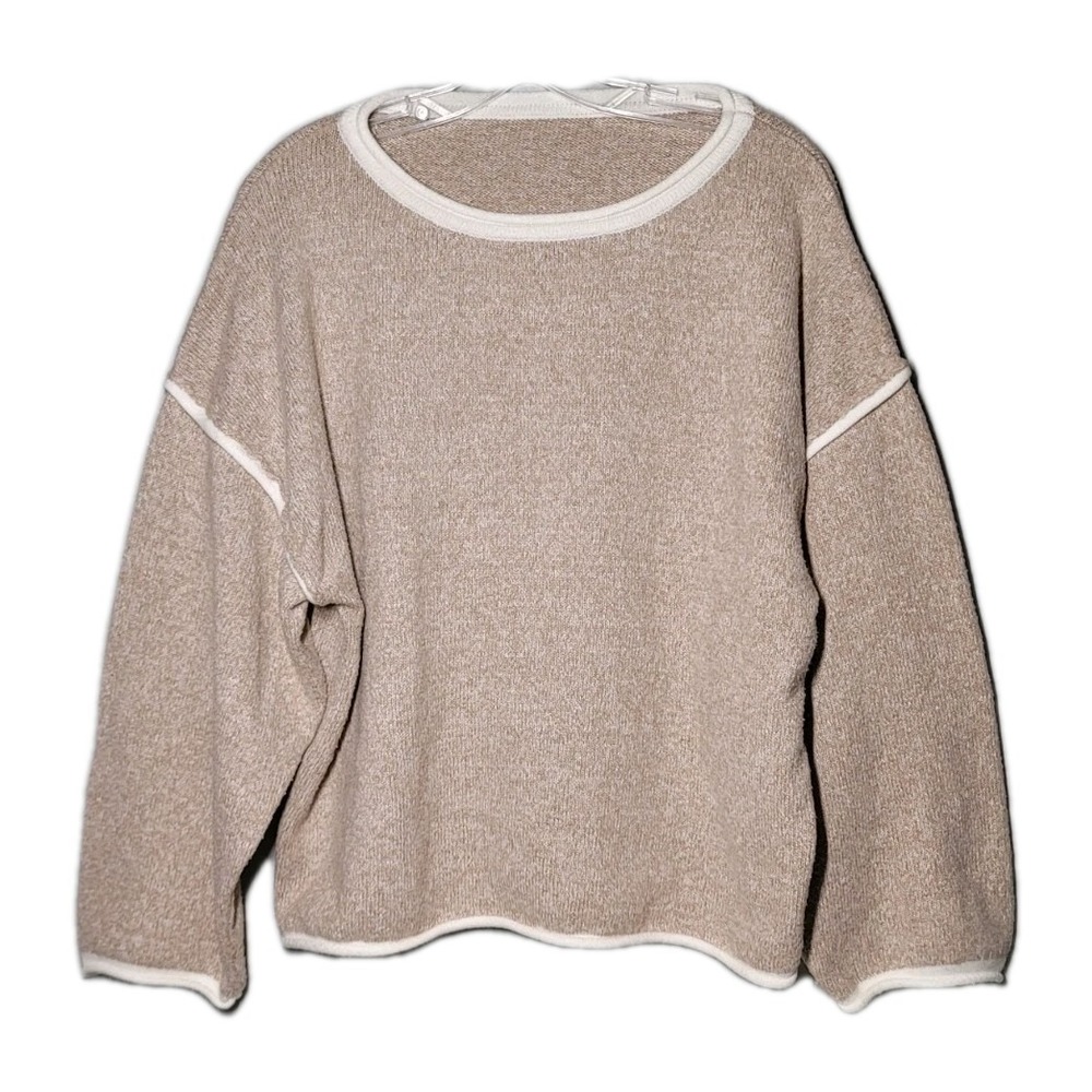 Vkeid Khaki Beige Womens Sz SM Lightweight Knit Boxy Oversized Tunic Top Sweater